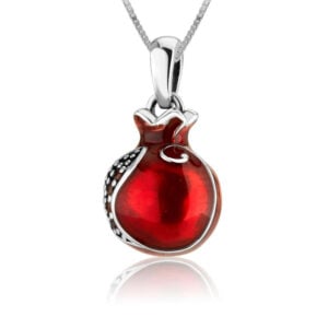 Red Enamel Pomegranate Sterling Silver Pendant with Red Garnet Seeds