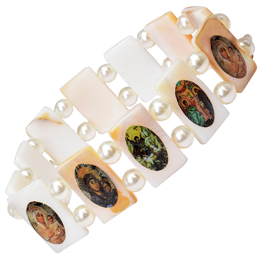 Religious Icons' Mother of Pearl Bracelet from the Holy Land