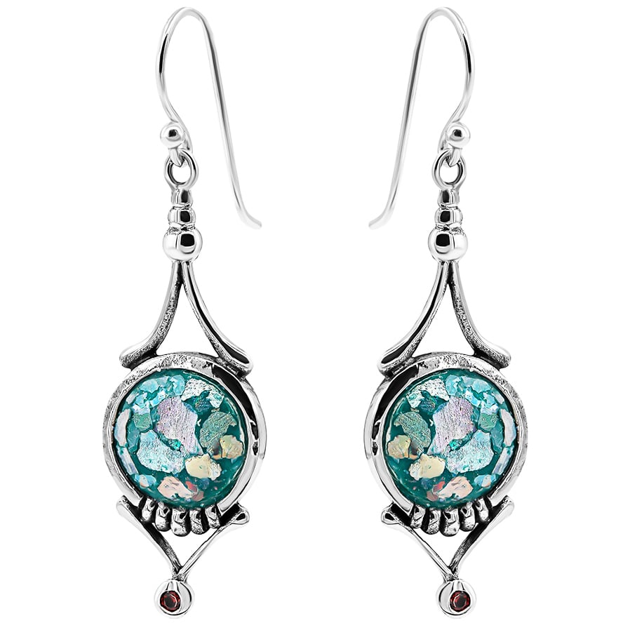Genuine Roman Glass – Classic Drop Fashion Earrings – Sterling Silver