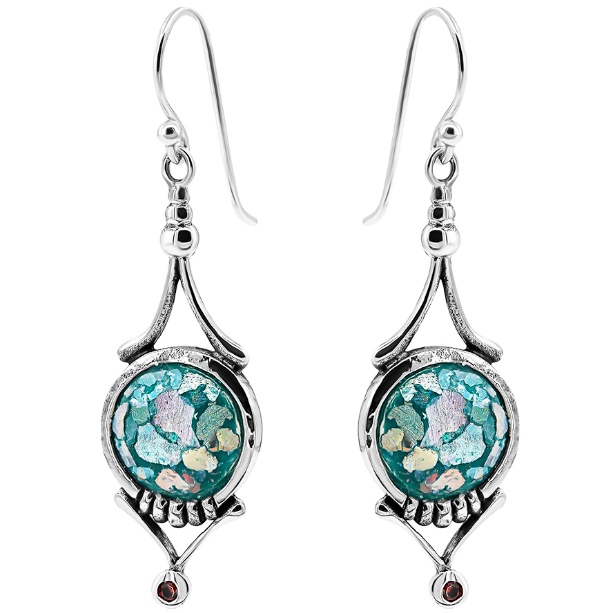 Authentic Roman Glass – Classical Drop Earrings – Sterling Silver