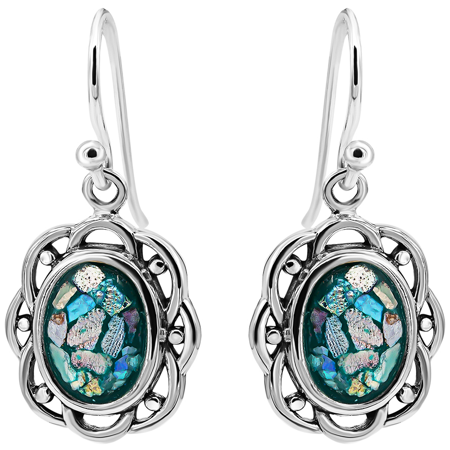 Classic Elegance – 2000 year old Roman Glass in silver earrings