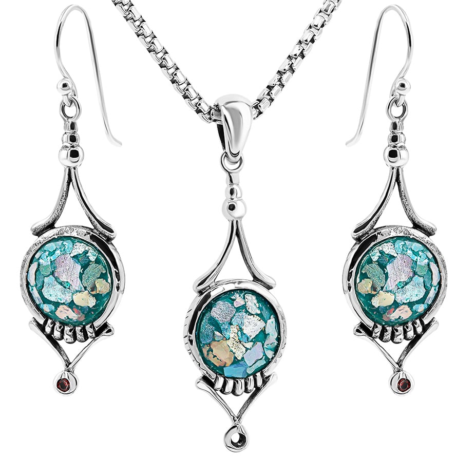 Authentic Roman Glass – Classical Jewelry Set – Sterling Silver