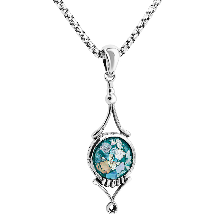 Genuine Roman Glass – Classical Fashion Pendant – Sterling Silver (with chain)