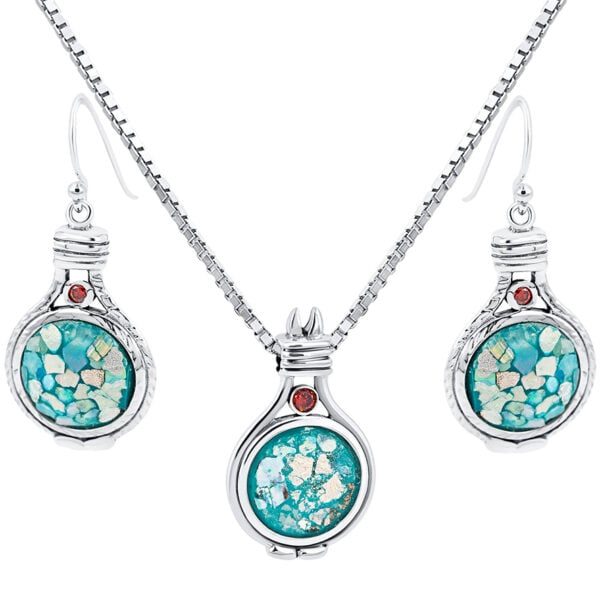 Roman Glass 'Covenant' Pendant and Earring Set from Israel - 925 Silver