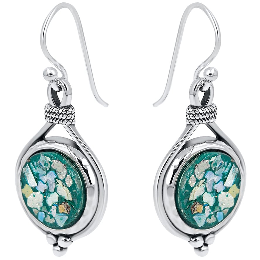 Roman Glass ‘Held Tight’ Earrings from Israel – 925 Silver