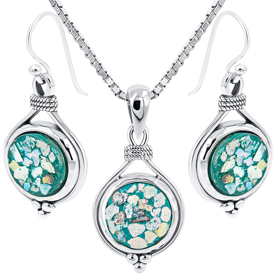 Roman Glass 'Held Tight' Pendant and Earring Set - 925 Silver