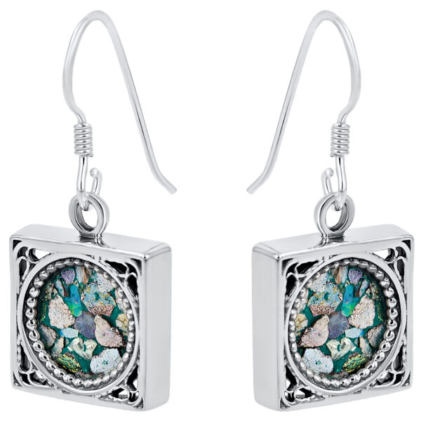 Roman Glass Square Sterling Silver Earrings - Made in Israel