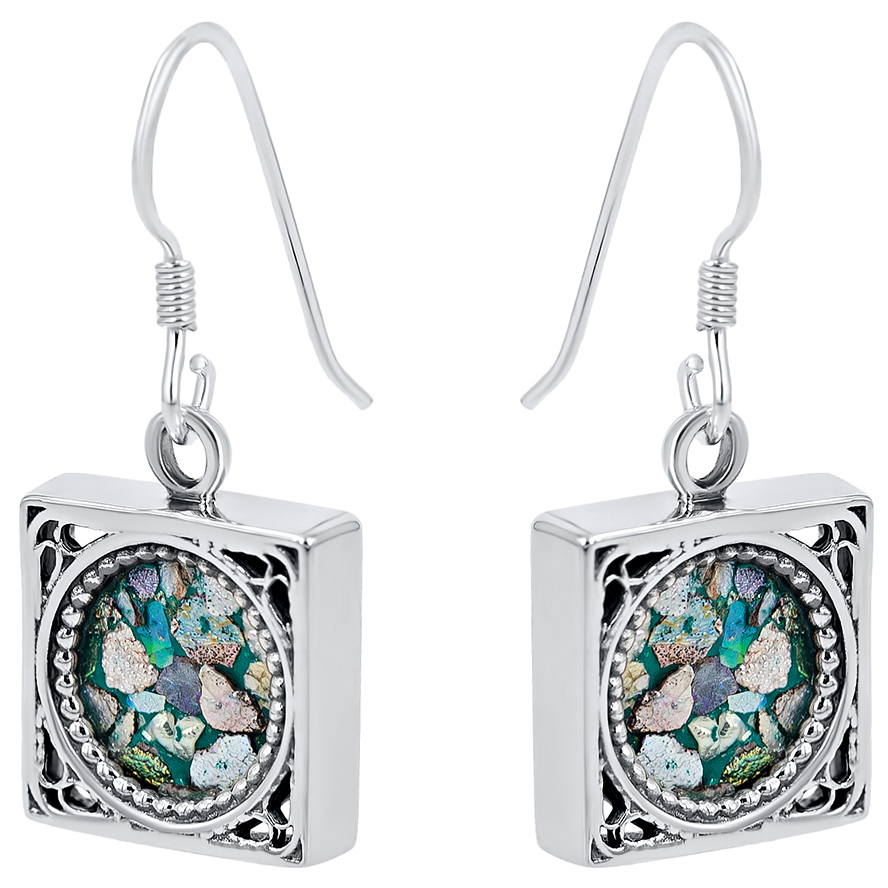 Roman Glass Square Sterling Silver Earrings – Made in Israel
