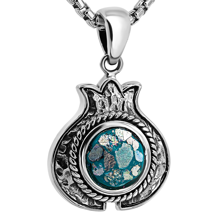 Silver ‘Pomegranate’ with Roman Glass Pendant – Made in Israel