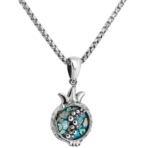 Roman Glass 'Pomegranate' with Seeds Sterling Silver Necklace - Made in Israel (with chain)