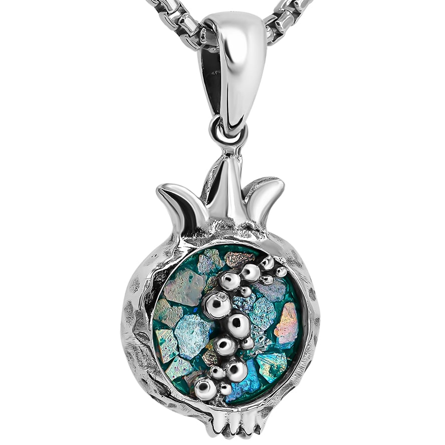Roman Glass ‘Pomegranate’ with Seeds Sterling Silver Necklace – Made in Israel