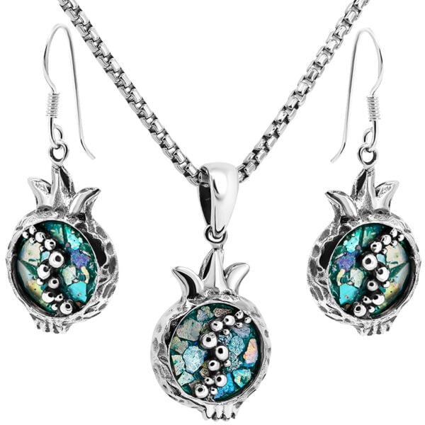 Roman Glass 'Pomegranate' with Seeds Jewelry Set from Israel