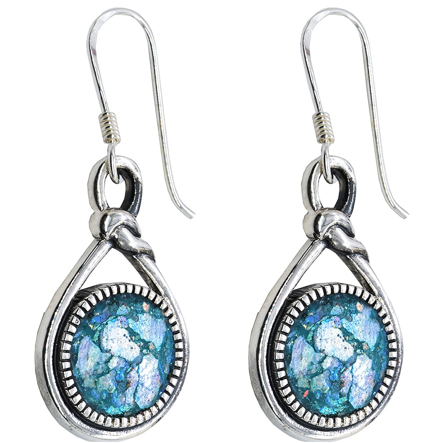 Roman Glass ‘Circular Drop’ Decorated Earrings from Jerusalem