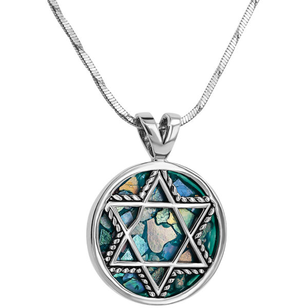 Roman Glass 'Star of David' Circular Sterling Silver Necklace (with chain)