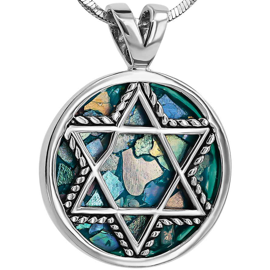 Roman Glass 'Star of David' Circular Sterling Silver Necklace