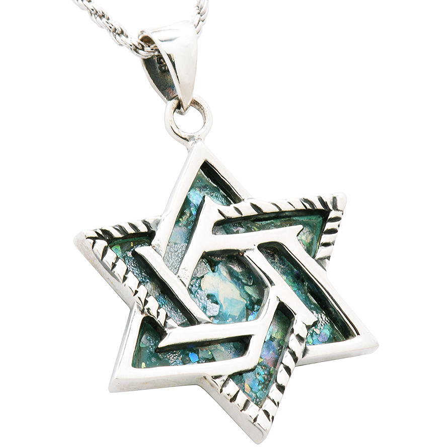 Roman Glass 'Star of David' Silver Designer Pendant from Israel