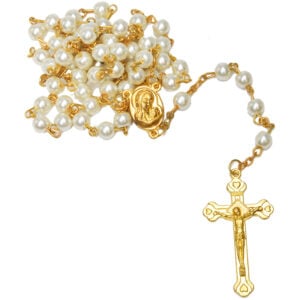 Mother of Pearl Rosary Beads with 'Virgin Mary' Icon - Gold Fill