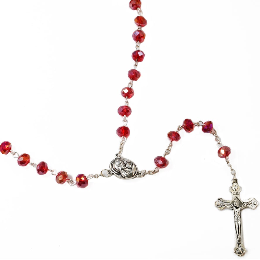 Catholic Rosary – Rosaries with Blood Red Glass Beads from Jerusalem (Mary Jesus)