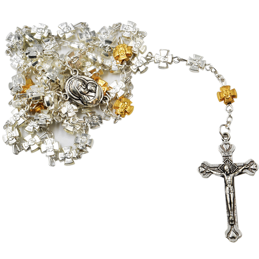 Rosary with Silver & Golden Crosses – Made in Jerusalem (full)