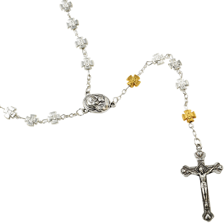 Rosary with Silver & Golden Crosses - Made in Jerusalem