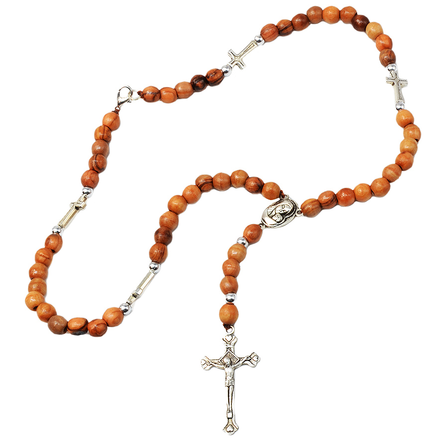 Rosary of Olive Wood with Metal Crosses