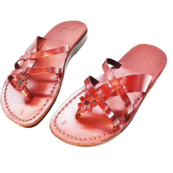 'Rose of Sharon' Women's Jesus Sandals - Made in Israel - Camel Leather (top view)