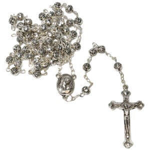 Rose shaped' Rosary Beads with 'Virgin Mary' Icon & Holy Soil