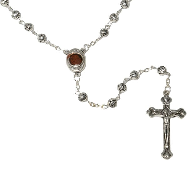 'Rose shaped' Rosary Beads with 'Virgin Mary' Icon & Holy Soil (detail)