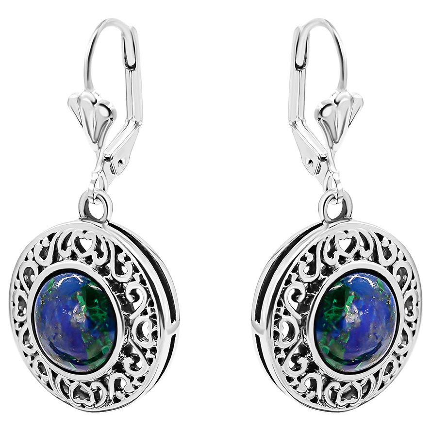 ‘Solomon Stone’ Round Filigree Sterling Silver Earrings from Israel