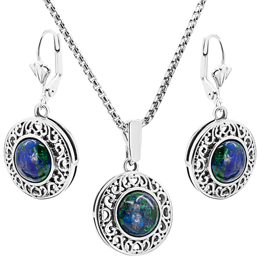 ‘Solomon Stone’ Round Filigree Sterling Silver Jewelry Set