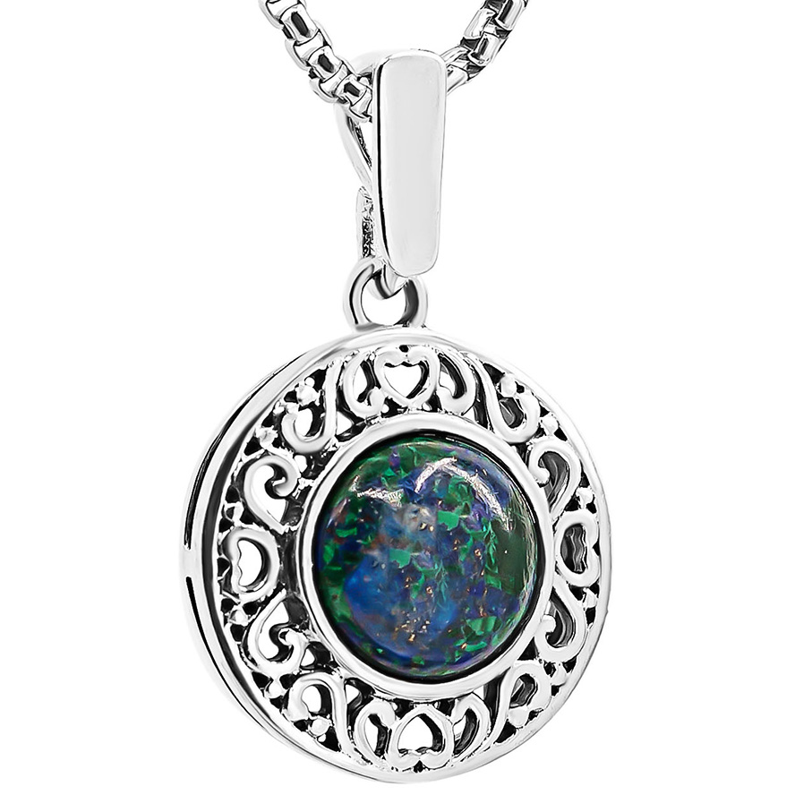 ‘Solomon Stone’ Round Filigree Sterling Silver Necklace from Israel