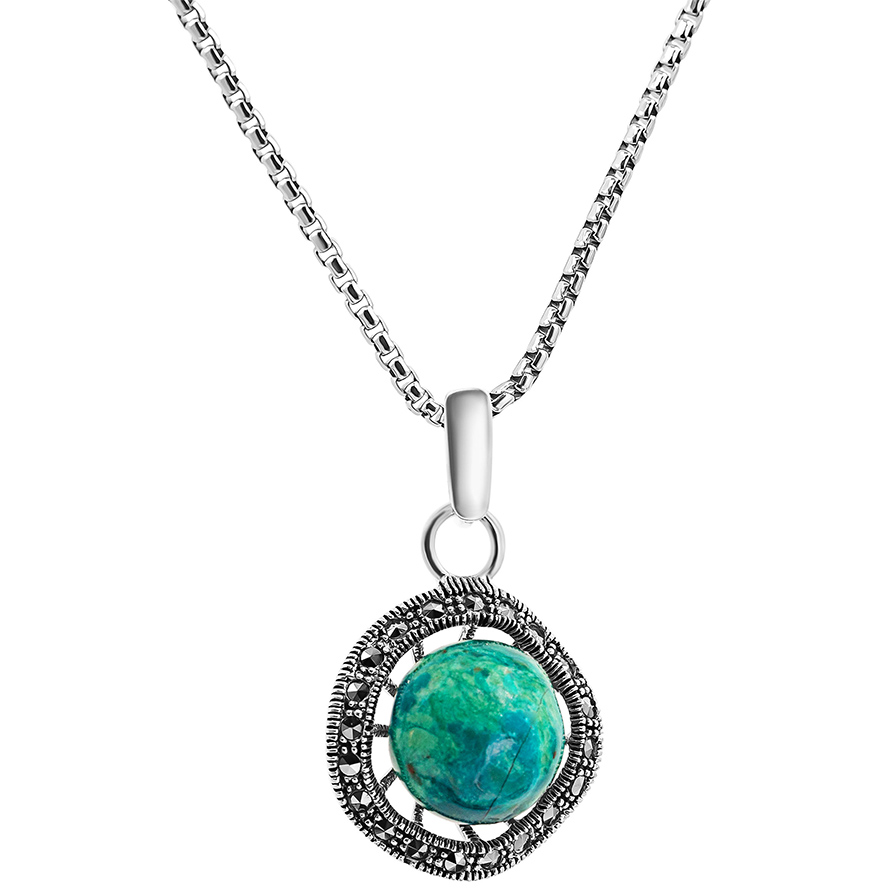 ‘Solomon Stone’ with Marcasite ‘Genesis’ Pendant – Sterling Silver (with chain)