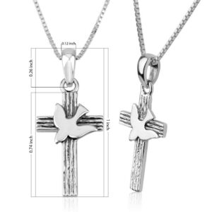 Holy Spirit Dove Descending on a 925 Silver Rugged Cross Pendant (dimensions)