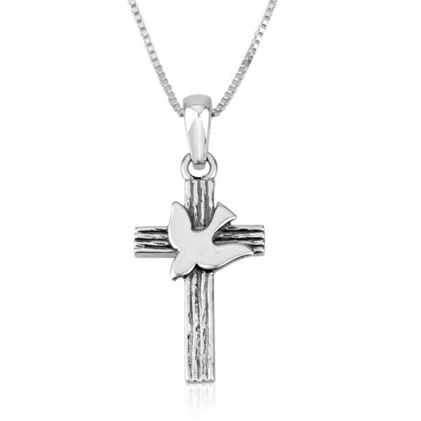 Holy Spirit Dove Descending on a 925 Silver Rugged Cross Pendant