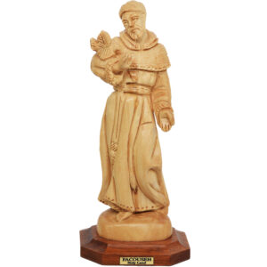 St. Francis of Assisi with a Bird - Olive Wood Statue - Made in the Holy Land