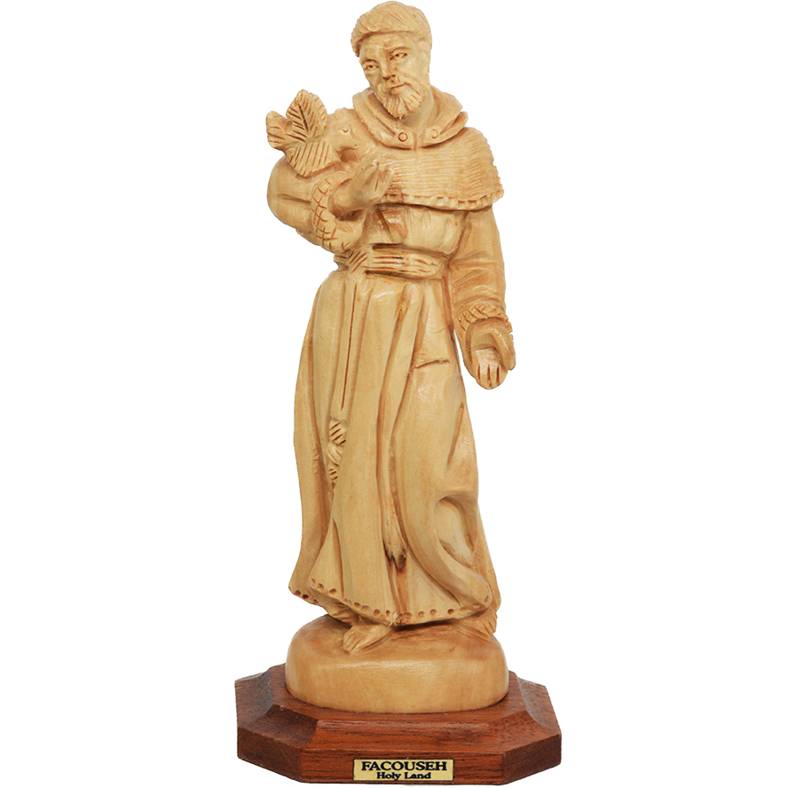 St. Francis of Assisi with a Bird – Olive Wood Statue – Made in the Holy Land