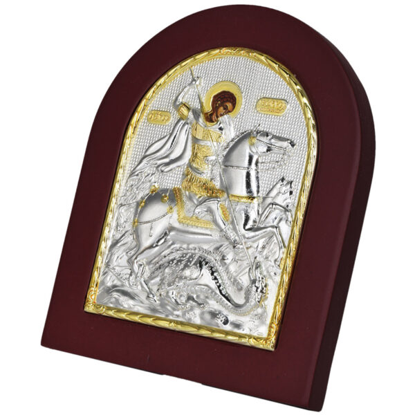 Saint George Slaying the Dragon Icon - Silver and Gold Plated