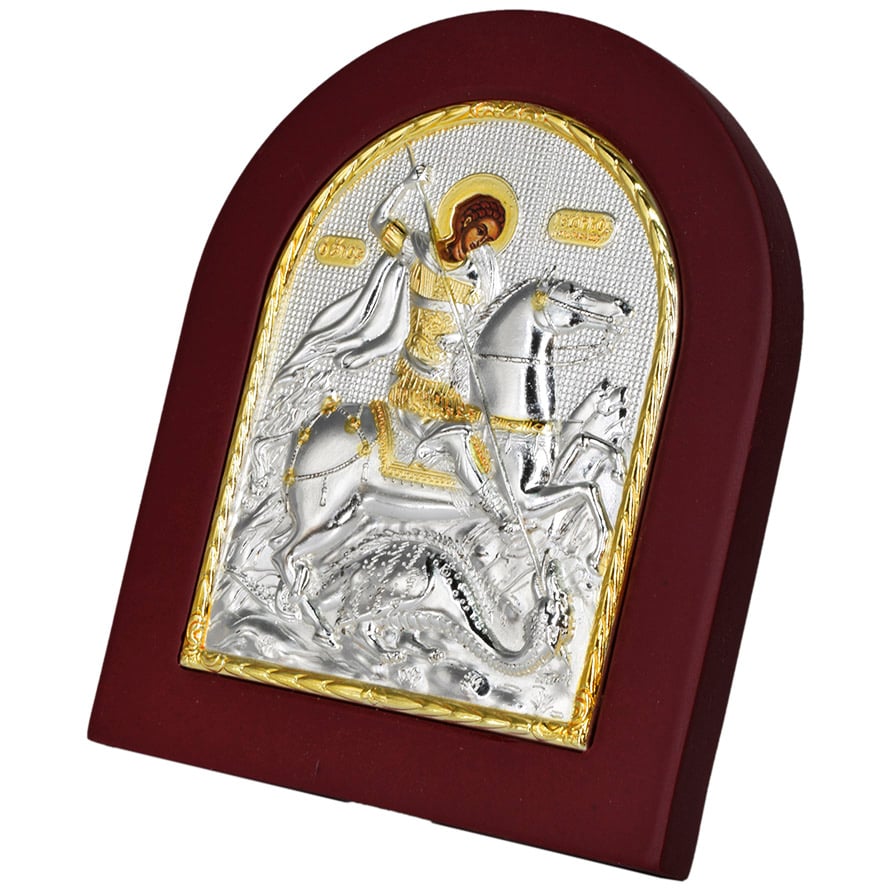 Saint George Slaying the Dragon Icon - Silver and Gold Plated