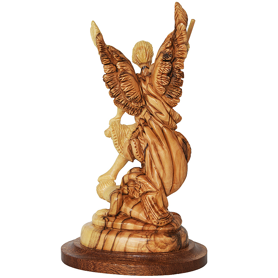 Saint Michael Slaying the Devil – Olive Wood Ornament (rear view)