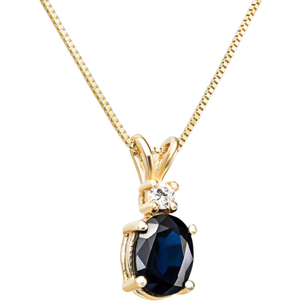 Sapphire with Diamond on a 14k Gold Prong Setting Pendant (with chain)
