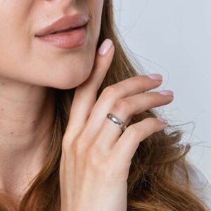 'Shema Yisrael' Hebrew Scripture Inside a Hammered Sterling Silver Ring (worn by model)