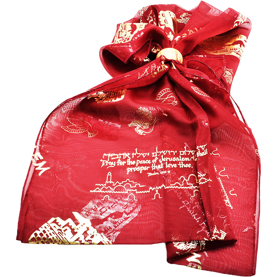 ‘Pray for the Peace of Jerusalem’ – English / Hebrew Scripture Scarf – Burgundy