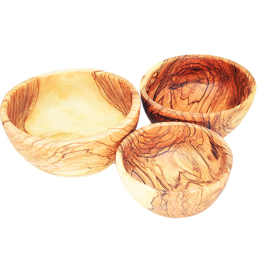 Set of 3 Stackable Olive Wood Bowls - Hand Carved in Bethlehem