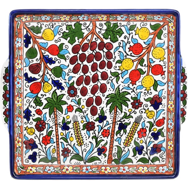 Armenian Ceramic Seven Species Tray - Made in Israel - 10" (top view)