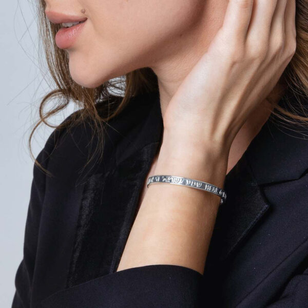 925 Silver 'Hear O Israel' Bracelet in Hebrew & English - Made in Israel (worn by model)