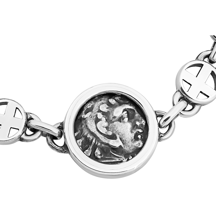 ‘Alexander the Great’ Silver Drachma Coin in Sterling Silver Cross Bracelet – detail