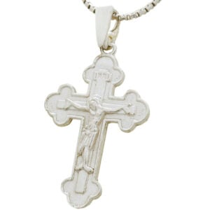 Orthodox Crucifix Sterling Silver Pendant - Made in Jerusalem (angle view)