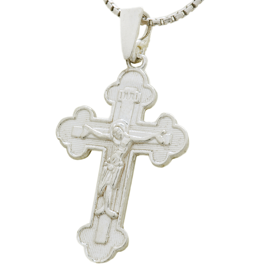 Orthodox Crucifix Sterling Silver Pendant – Made in Jerusalem (angle view)