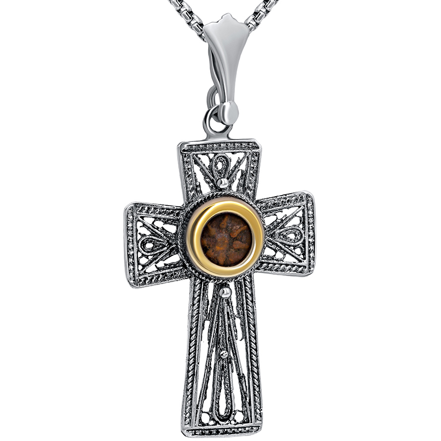 "The Widow's Mite" set in a 925 Sterling Silver Decorated Cross