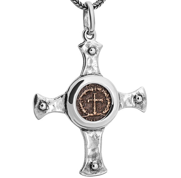 Crusader Cross with an Authentic 4th Century Biblical Coin Silver Pendant